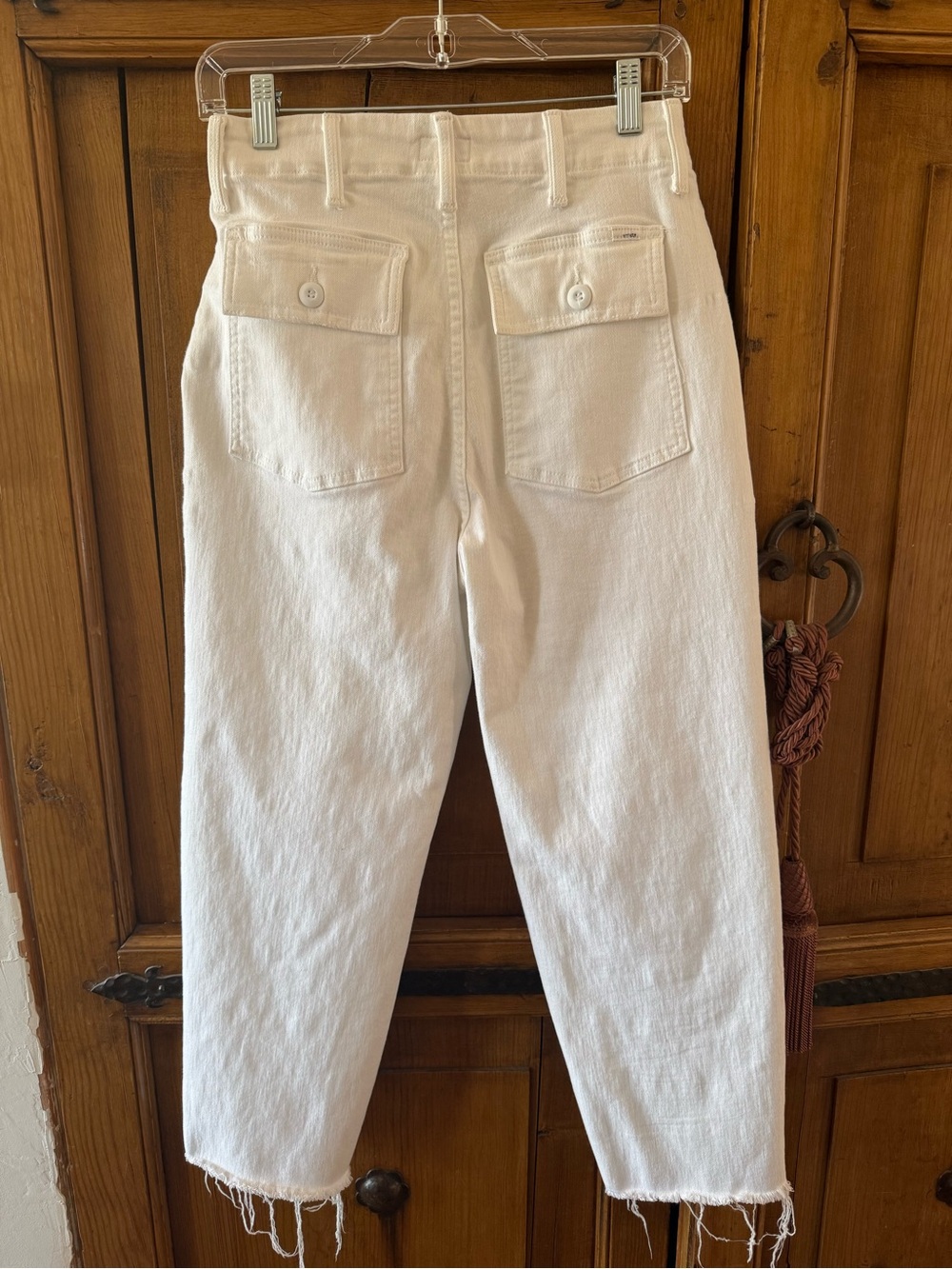Mother The Private Ankle Fray Jeans White High Rise Patch Pocket Size 25 - Picture 3 of 14
